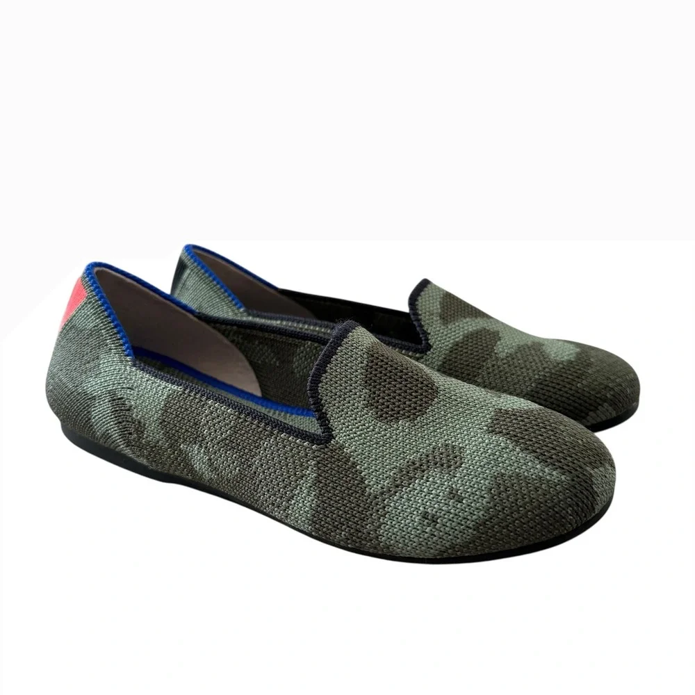 Rothys Kids Loafers Green Camo Knit‎ Slip On Shoes Size K12 004-102